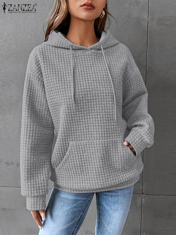 Fashion Women Hooded Sweatshirts ZANZEA 2024 Autumn Winter Long Sleeve Pullover Casual Loose Pokcets Solid Color Tops Oversized