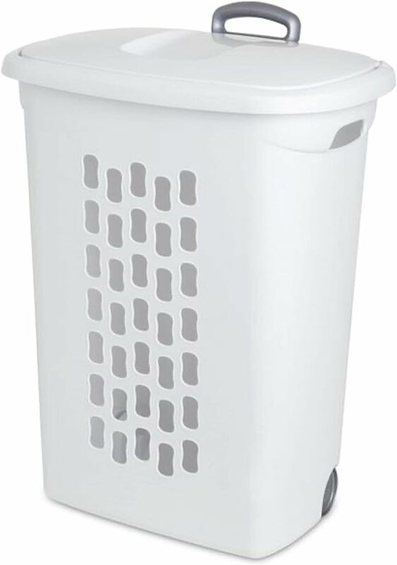 Laundry Hamper with Lid, Handle and Wheels for Easy Rolling of Clothes to and from the Laundry Room, Plastic, White, 6-Pack