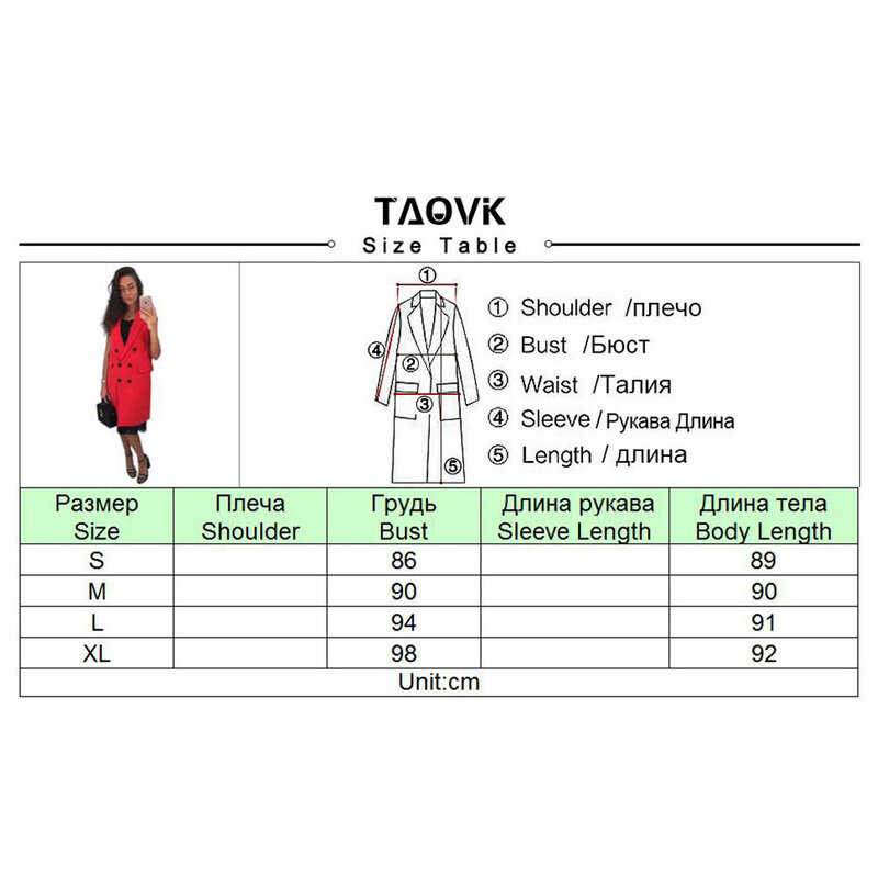 TAOVK  new fashion  women Autumn Vest Red White Pink and Yellow lapel solid color vest coat
