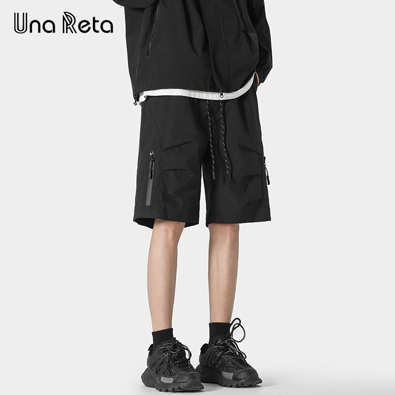 Una Reta Summer Men Shorts 2024 New Streetwear Waterproof Hip Hop Zipper Pocket Shorts Harajuku Couple Loose Shorts Streetwear