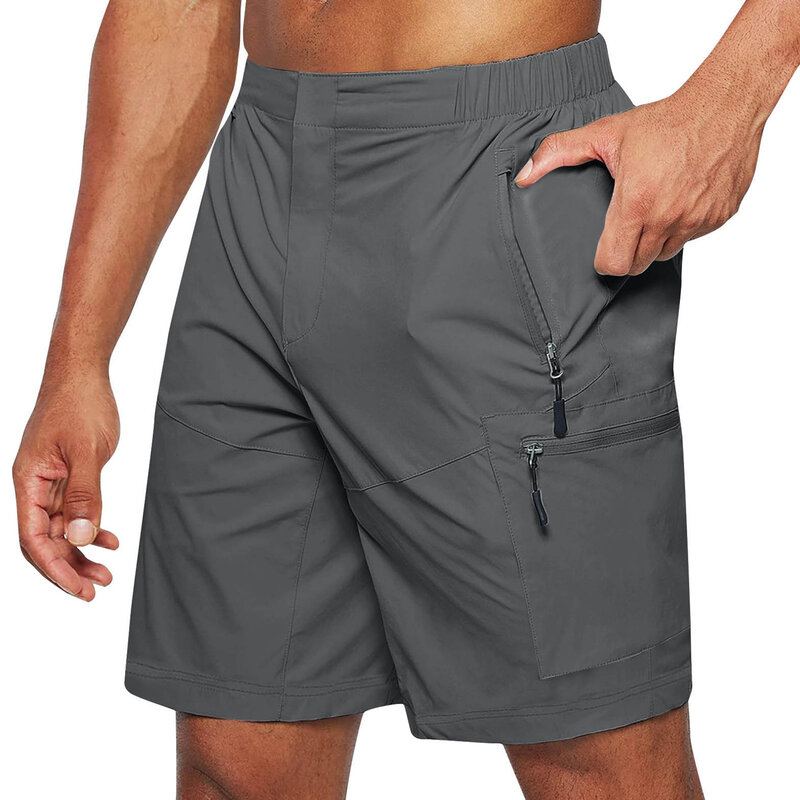 Calça casual masculina com zíper, bolso de carga, calção de cordão, calção de verão ao ar livre, caminhada com secagem rápida