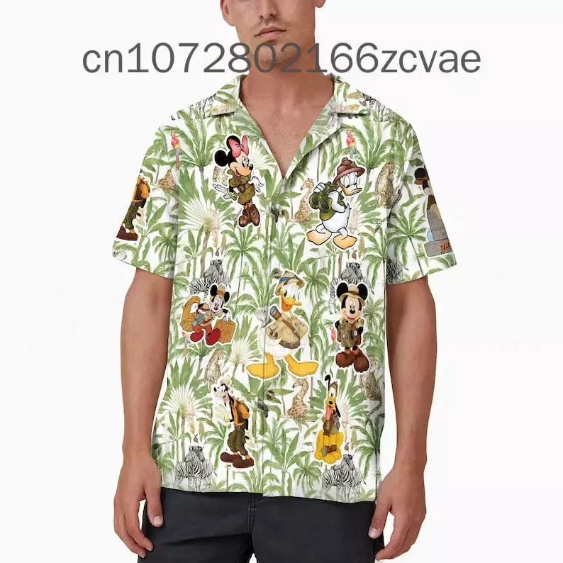 2024 nowy Mickey i przyjaciele Safari zwierząt koszula hawajska Disney Mickey koszula hawajska Retro koszulka z krótkim rękawkiem na guziki