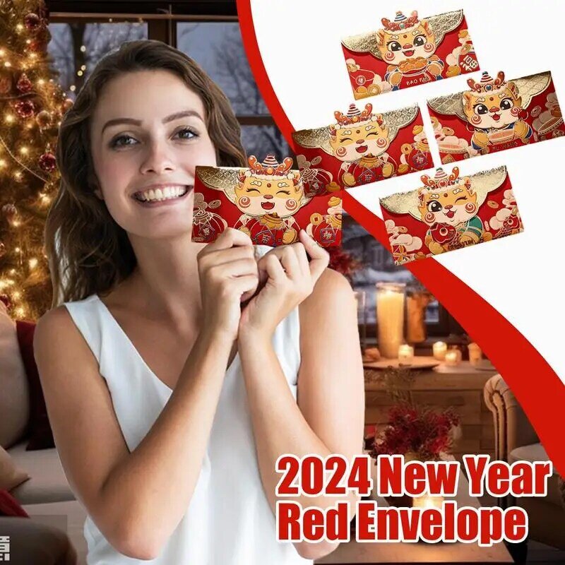 4 sztuk/zestaw chiński nowy rok czerwona koperta rok 2024 smok rok czerwony kieszeń szczęśliwy czerwona koperta materiały na ozdoby noworoczne kieszonkowy zodiaku smok