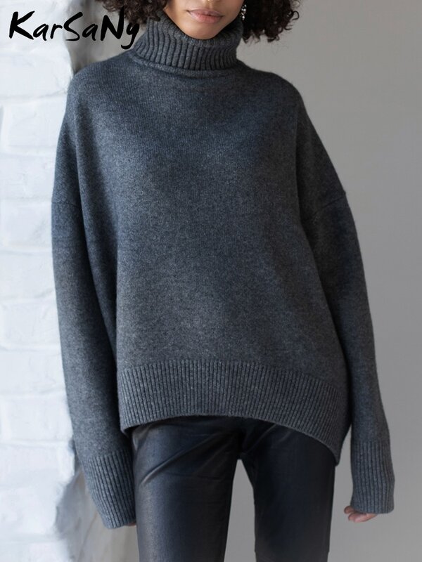 Sweater Tebal Wanita Oversize Turtleneck Pullover Putih Hangat Musim Dingin untuk Wanita Sweater Ukuran Besar Leher Tinggi Rajut untuk Atasan Wanita