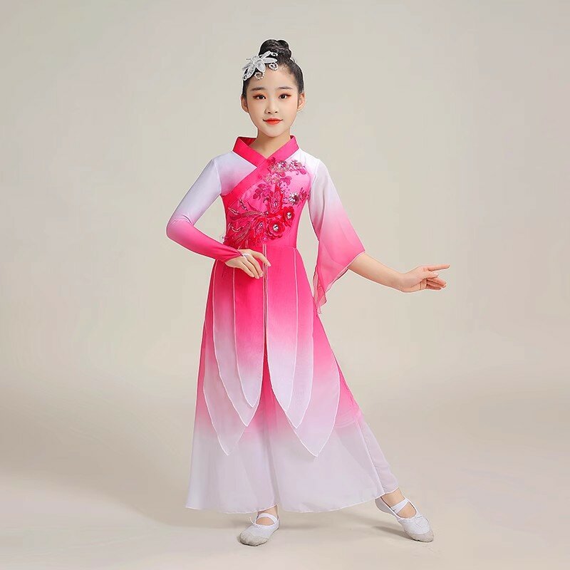 Nowa dziecięca klasyczna kostium taneczny dziewczyna jaśmin Yangko dance zielony wachlarz parasol taniec kostium narodowy elegancki