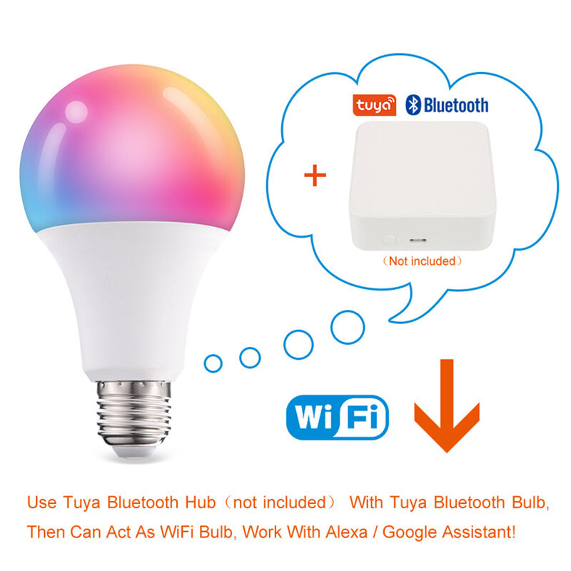 Tuya LED Bulb E27 B22 20W Smart Lamp Color Change RGB+CW+WW Dimmable Bluetooth Mesh Gateway For Home Living Room Decoration