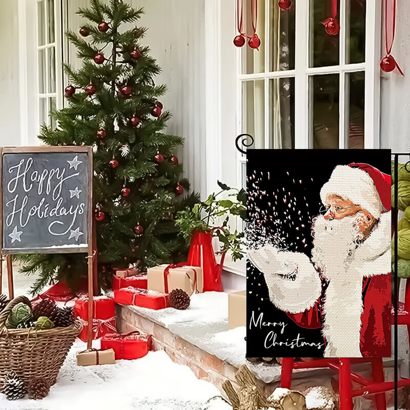 1 Stuk Kerstman Sneeuwbel Patroon Vlag, Kerst Dubbelzijdig Bedrukte Tuinvlag, Boerderij Tuin Decoratie, Exclusief Vlaggenmasten