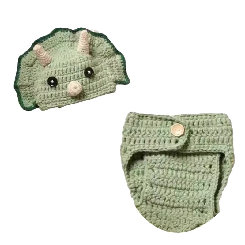 2Pcs Newborns Crochet Knitted Costume Pants & Matching Hat Set for Baby Photos