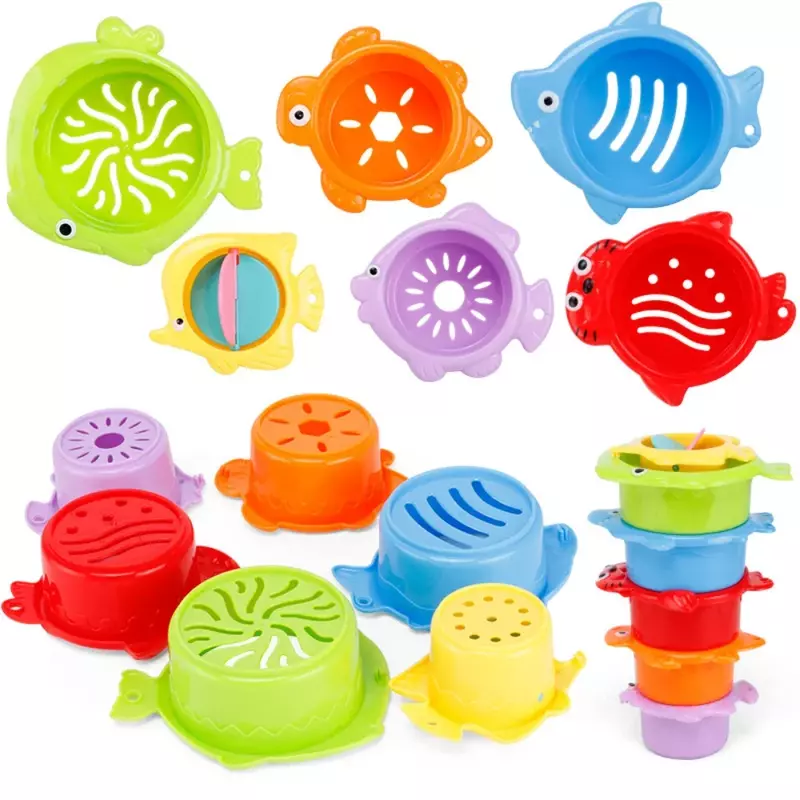 6Pcs Baby Bath Toy Stacking Cup giocattoli per bambini Ocean Stacking Tower vasca da bagno giochi d'acqua giocattoli da spiaggia giocattolo educativo regali per bambini