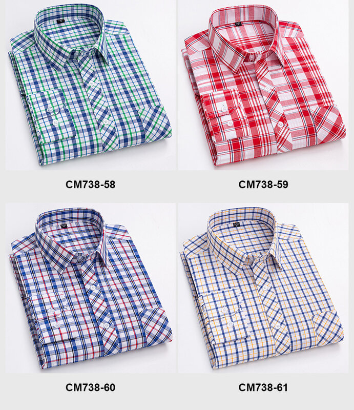 New Arrival Spring Autumn Men Formal Extra Large 100% Cotton Plaid Long Sleeve Shirts High Quality Plus Size Casual Shirts Dress