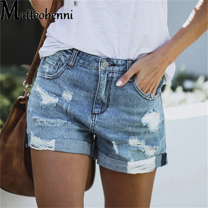 Shorts jeans de buraco solto com bolsos para mulheres, shorts casuais, moda de rua, legal, novo, verão, 2022
