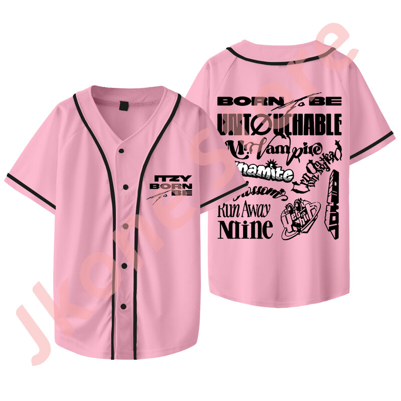 Camiseta de manga curta feminina, jaqueta de beisebol KPOP ITZY, nascida para ser Tour Merch, fantasia cosplay, moda casual
