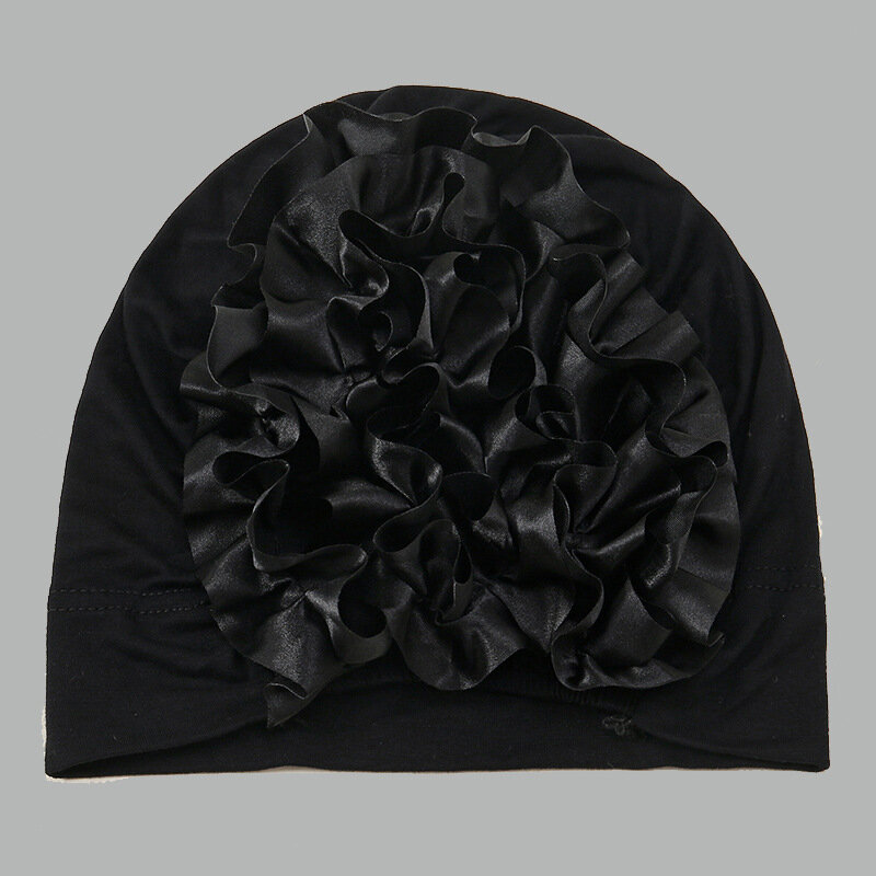 Bonnet Turban en Satin Extensible à Grandes Fleurs pour Femme Musulmane, Sous Hijab, Solide, Hijabs Intérieurs Islamiques, Enveloppe de Sauna, Bonnet de Chimio
