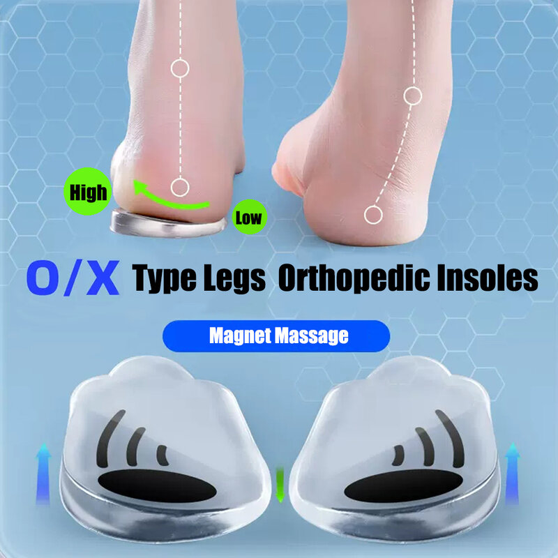 Magnetische siliconen orthopedische inlegzolen voor schoenen mannen vrouwen plantaire fasciitis reliëf o / x benen knie varus correctie voeten hielkussens