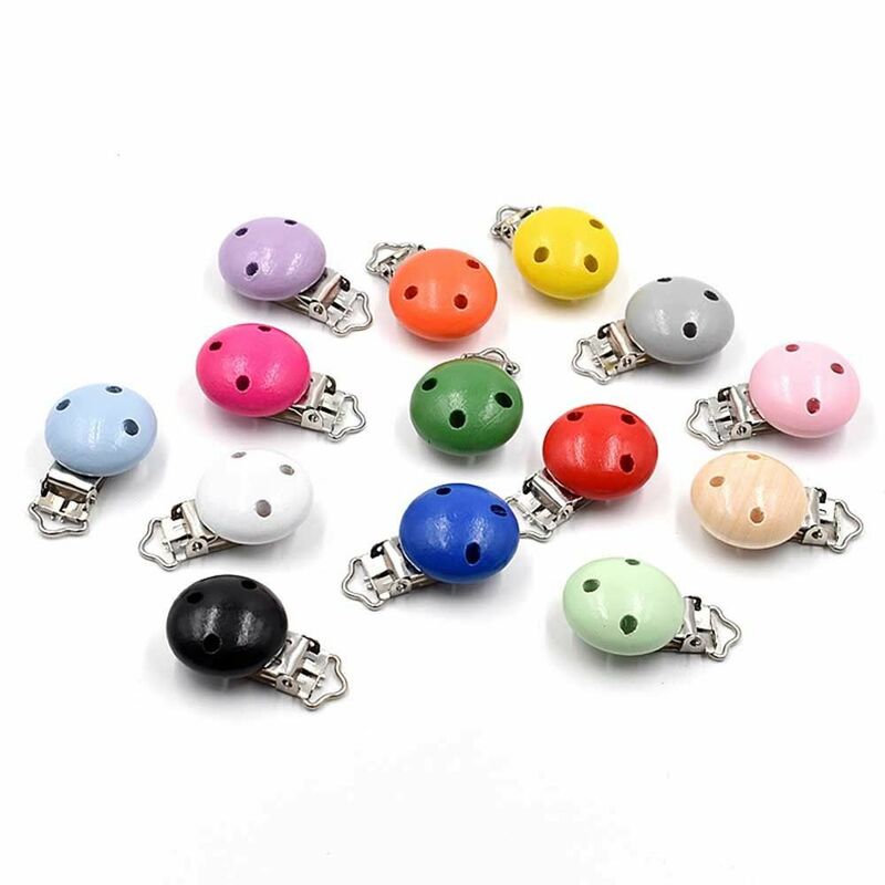 Smooth Nipple Baby Chain Beads BPA Free Silicone Pacifier Wood Clips Toddler Teether Pacifier Clip