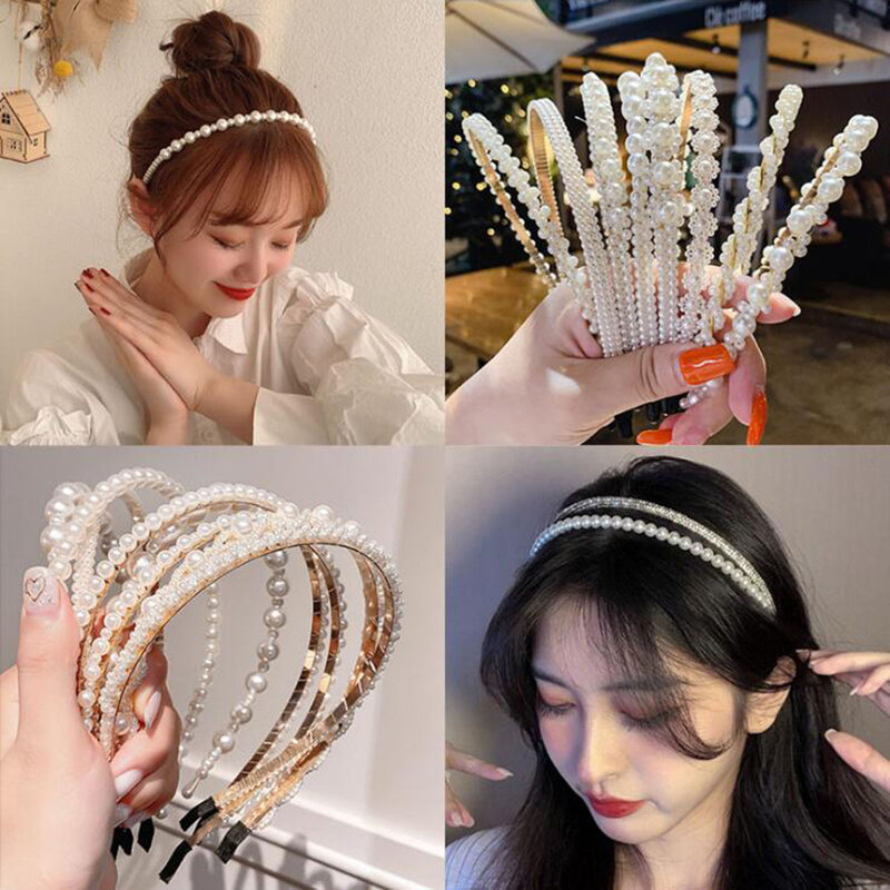 Diademas con perlas para mujer, bandana sencilla con aros para el pelo, adorno para la cabeza, accesorios elegantes para el cabello