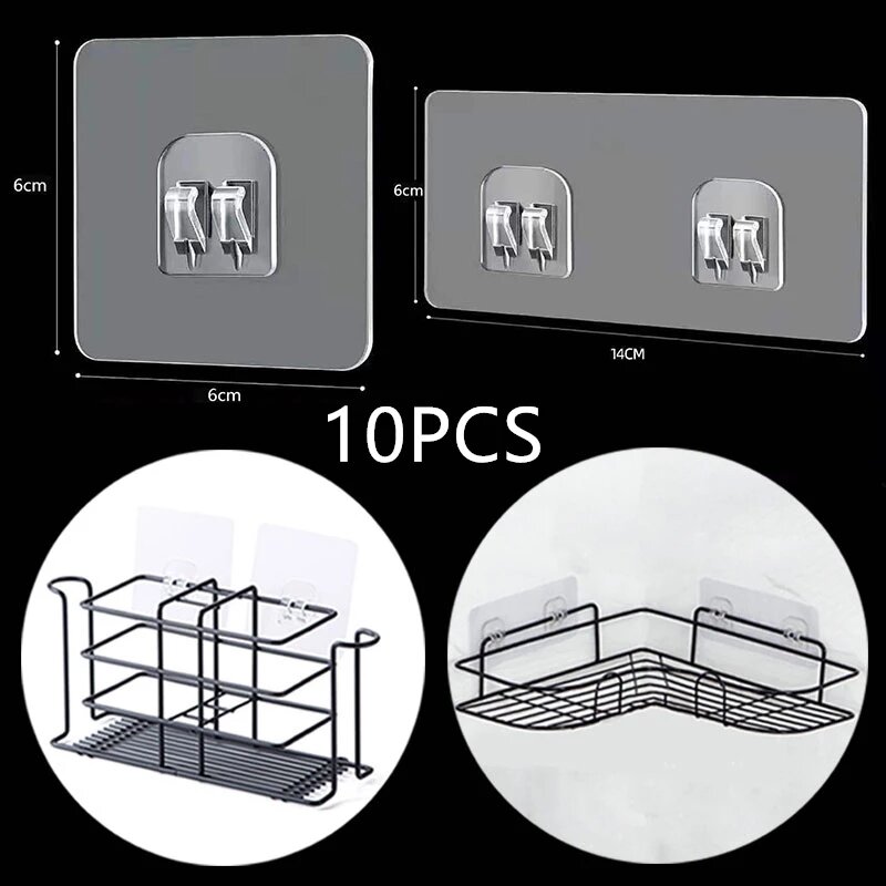 10Pcs Transparant Opknoping Plank Haken Muur Opbergrek Vaststelling Patch Sterke Zelfklevende Snap Voor Keuken Badkamer Gadgets