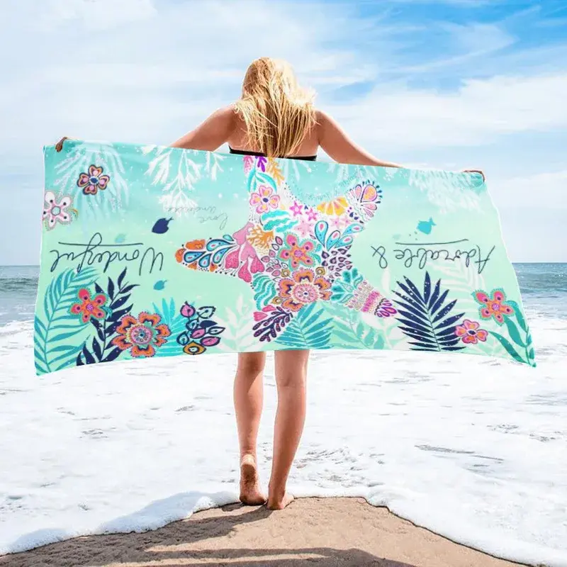 70*140 Amazon Wholesale Disperse Printed Beach Towel Custom Cross Border Printed Bathing Seaside Absorbent Beach Bath Towel