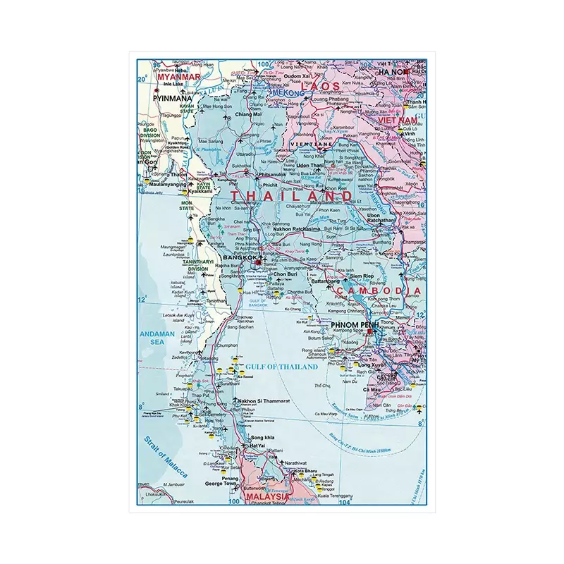 100*150 سنتيمتر خريطة الإدارية من تايلاند غير المؤطرة المشارك غير المنسوجة قماش اللوحة غرفة المعيشة ديكور المنزل اللوازم المدرسية