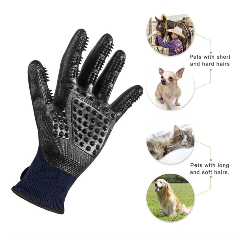 ถุงมือหวีแต่งขนหนึ่งคู่สำหรับสุนัขแมวและแมวแปรงนวดซิลิโคนจุ่มลงในถุงมือยางหวีกำจัดขนสุนัข
