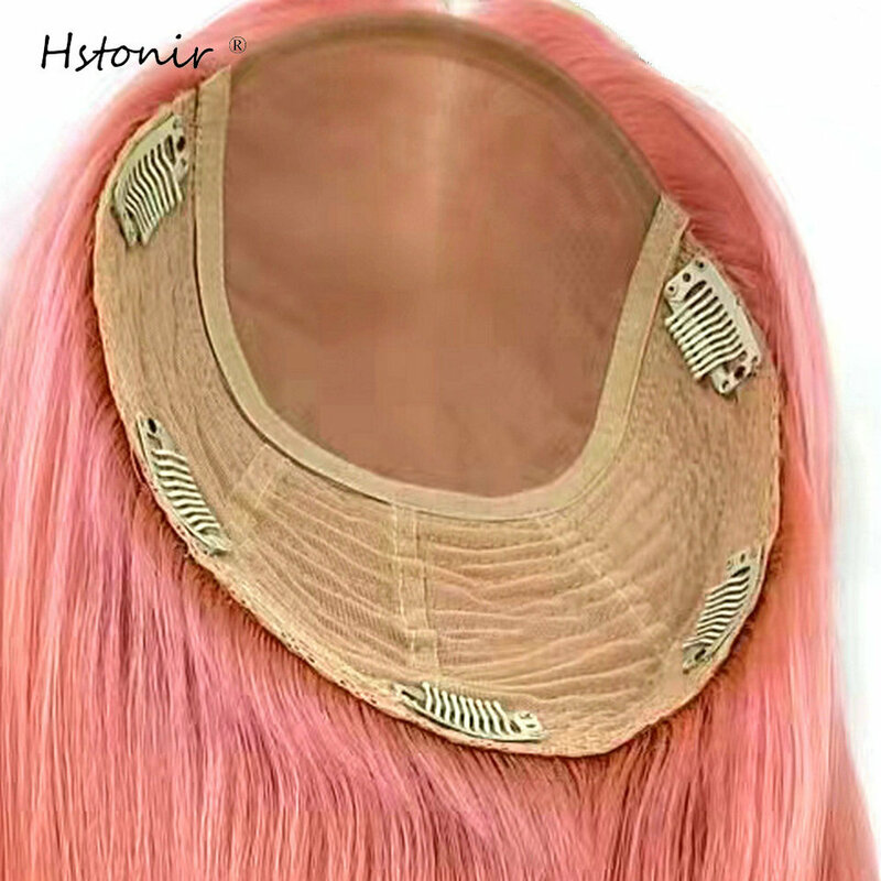 Hstonir Rosa Menschliches Haar Toupet Für Frauen Clip In Seide Top Europäischen Remy Haar Extensions Haar Stück Magie Haar Topper TP26
