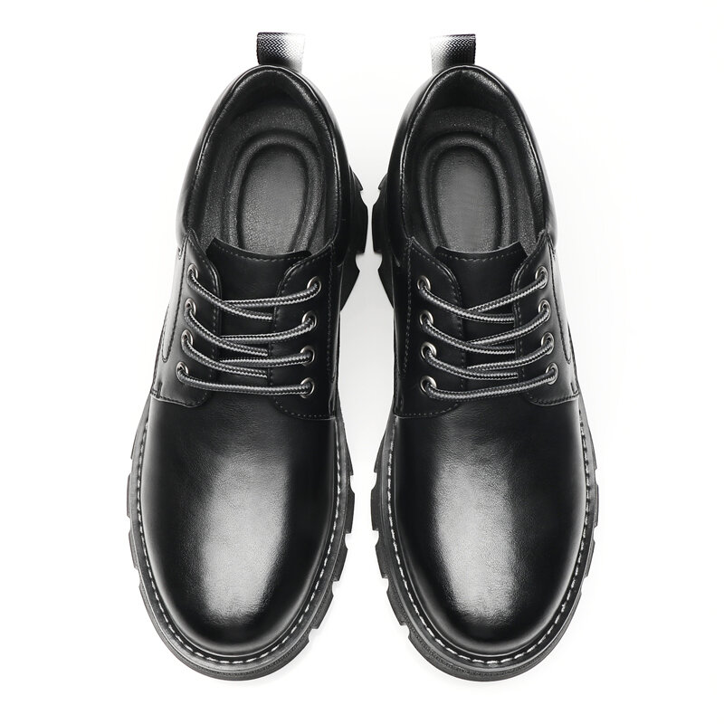 Zapatillas de trabajo con plataforma de cuero genuino para hombre, zapatos con elevador de altura de 6/8 CM, botas deportivas de suela gruesa para exteriores