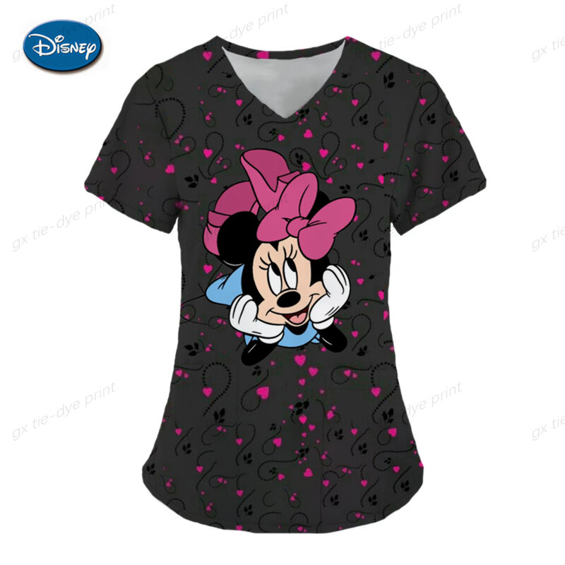 Camiseta de Mickey para mujer, camisa de Hospital con cuello en V, Top de Disney con bolsillo, uniforme de enfermera de Minnie Mouse, 2023