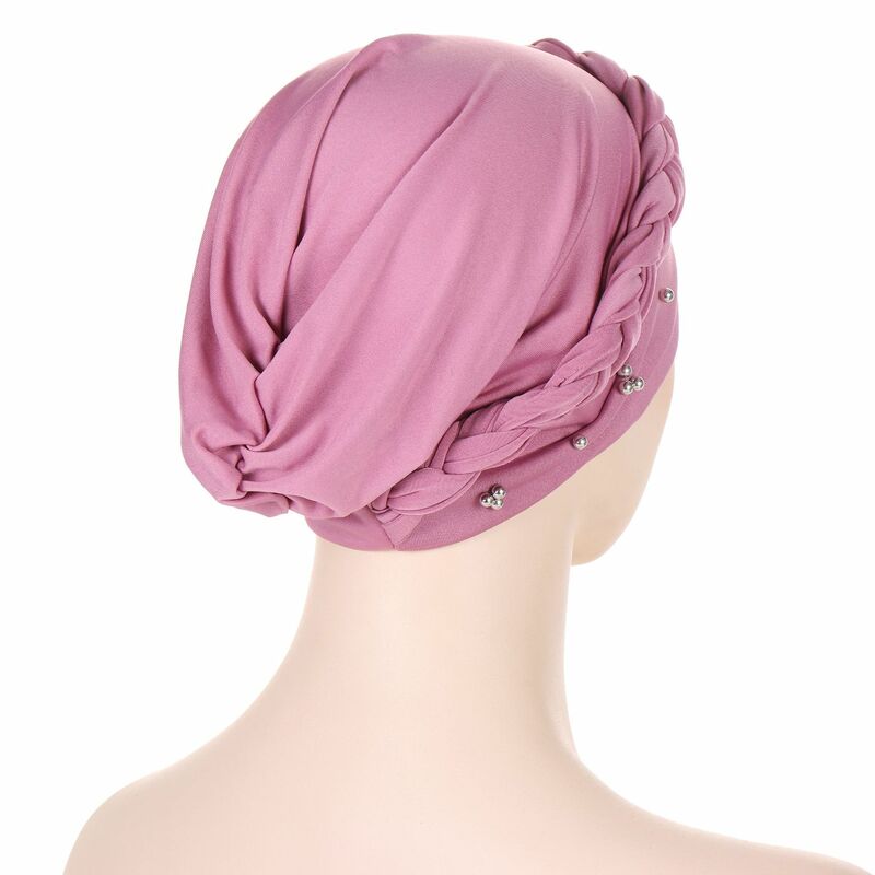 Turbante cruzado trenzado Hijab para mujer, gorro elástico, ropa musulmana, Ramadán