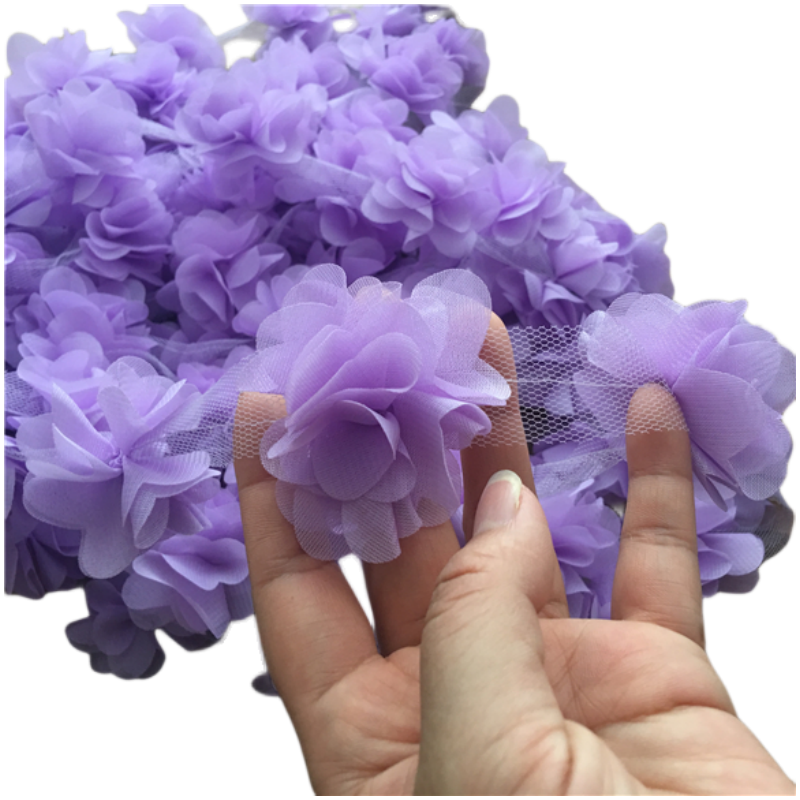 12Pcs Flowers per Yard Applique 3D Chiffon Lace Patch Lace Trim DIY Bridal Veil Shoes Wedding Child Clothes Fabric Accessories