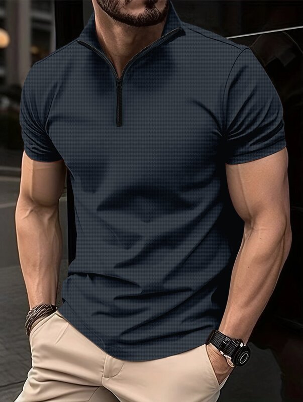 Рубашка-поло мужская на молнии, дышащая быстросохнущая деловая индивидуальная уличная одежда, лето