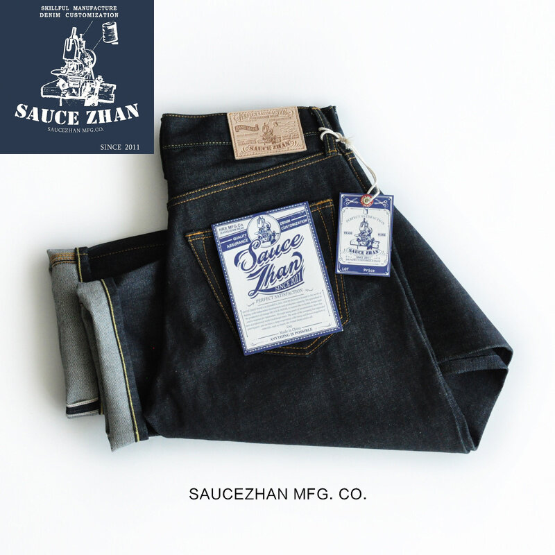 SauceZhan 316XX Casual  Selvedge Jeans Raw Denim Jeans Unwashed  Selvage Indigo Denim Jeans Straight  Mens Jeans