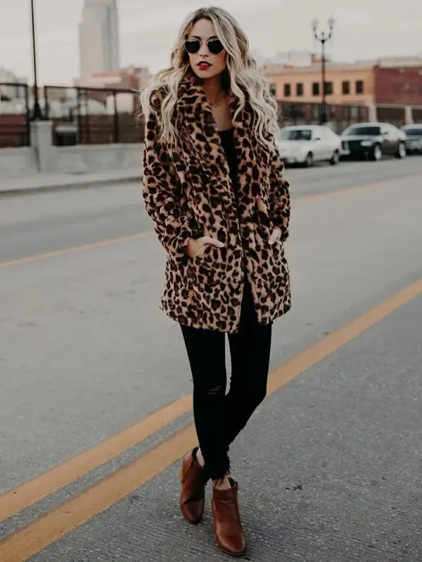 Women's Warm Faux Fur Jackets Coat Leopard Leisure Women Winter Shaggy Fur  Jackets Thick Fluffy Luxury Bontjas Outerwear 2023