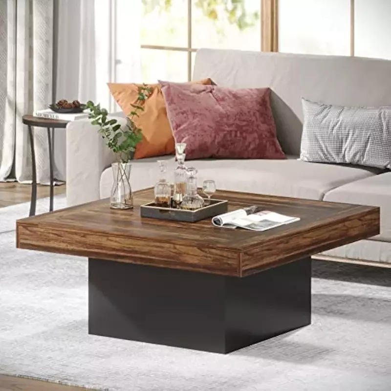 Coffee Table for Living Room Black Rustic Brown Square Coffee Table With LED Lights Tables Coffe End Café Furniture