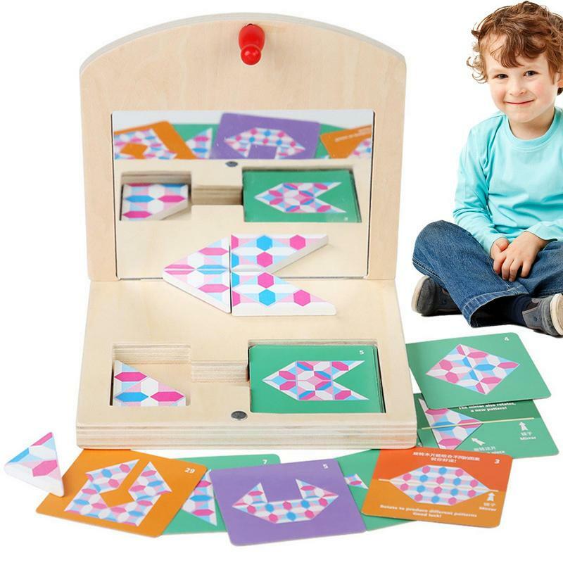 Montessori Mirror Puzzle para Aprendizagem Pré-Escolar, Puzzle Geométrico Colorido, Brinquedos Sensoriais para Crianças