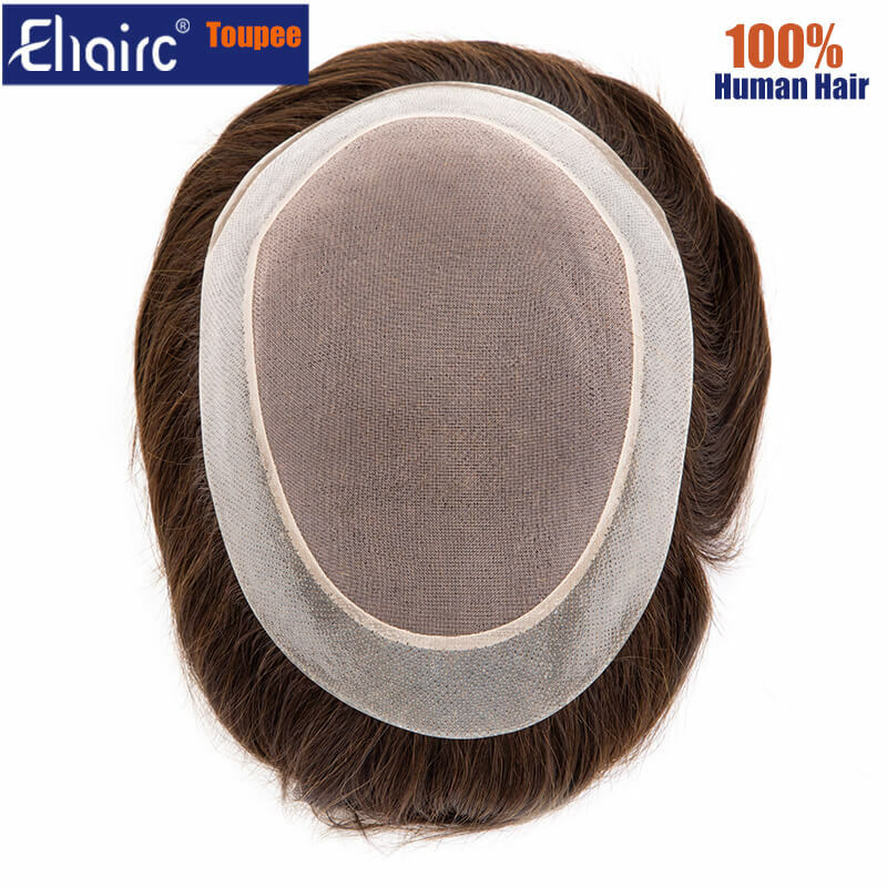 Premier Toupee Men Mono with Soft Pu Wig Natural Human Hair Breathable Male Hair Prosthesis Capillary 6" Male Wigs  Wig For Men