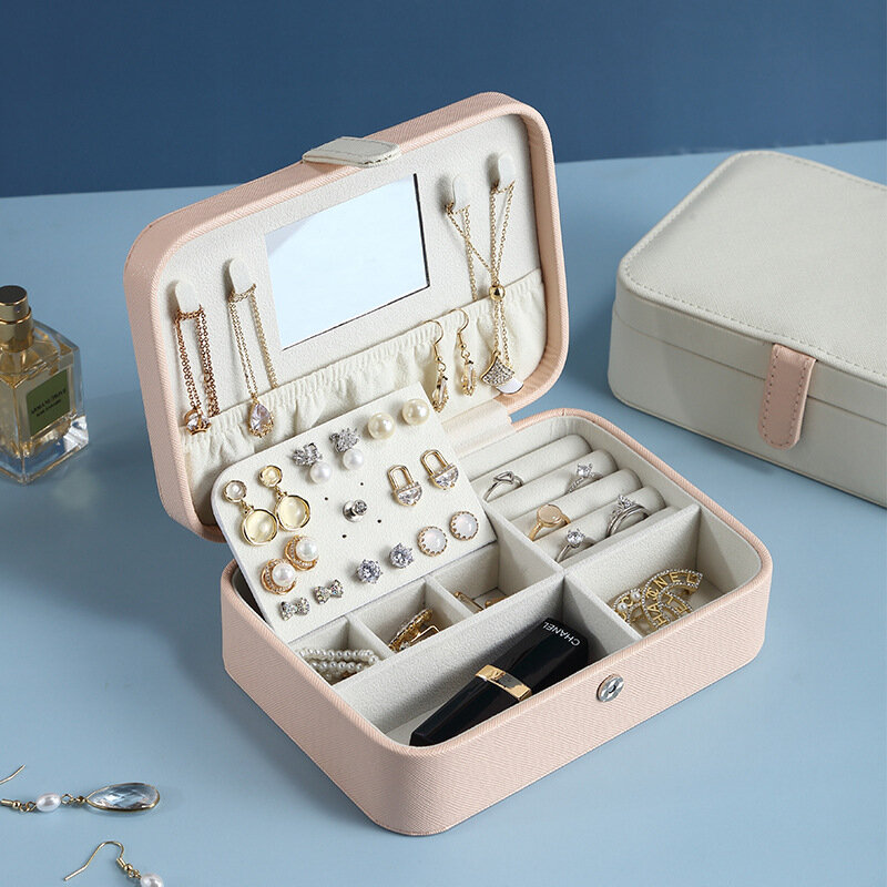 Kotak penyimpanan perhiasan kulit Pu, wadah pengatur perhiasan cincin anting-anting, tampilan gelang, penutup Flip portabel serbaguna