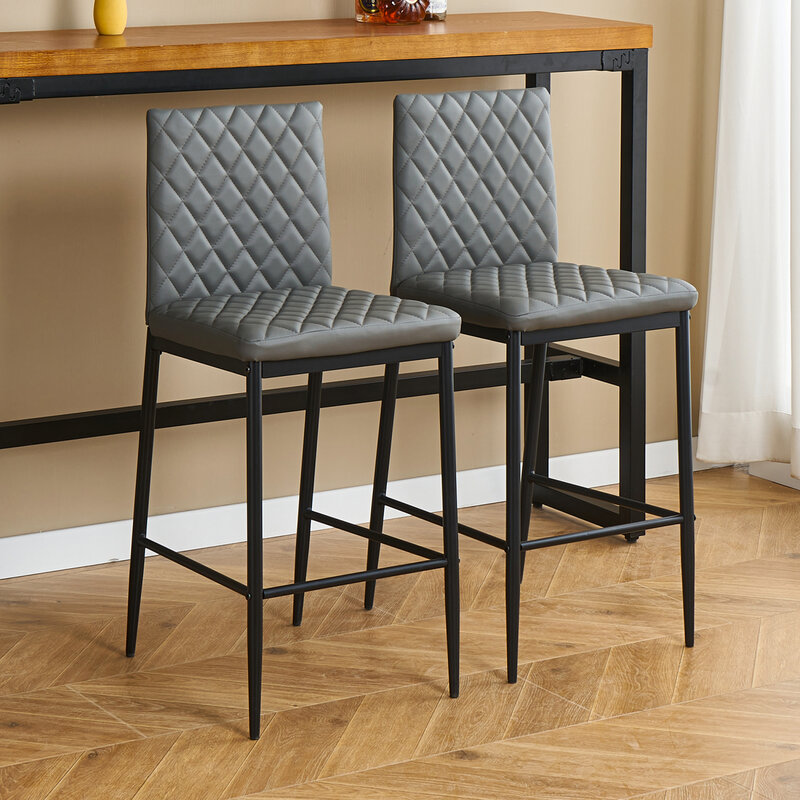 Zestaw dwóch luksusowych flanelowych krzeseł barowych w kształcie rombu z wysokiej jakości czarnymi metalowymi nogami zapewniający stabilność i trwałośćStylowy an