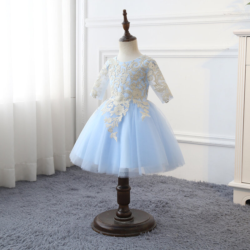 Children's Dress Lace 3/4 Sleeve Performance Birthday Show Princess Puffy Short Skirt