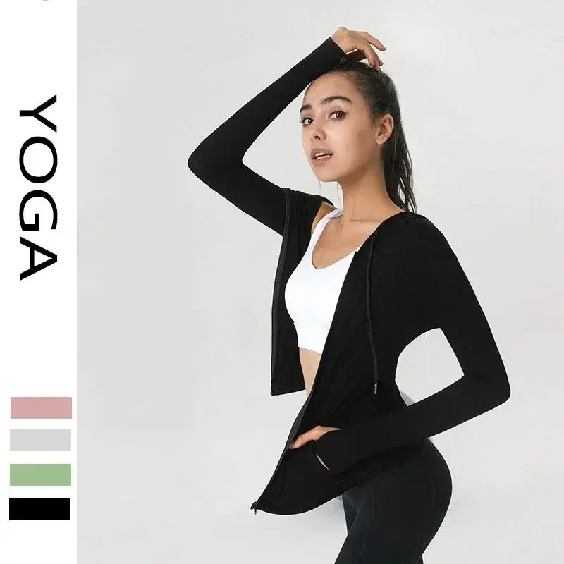 Abrigo de Yoga delgado para mujer, abrigo deportivo delgado con capucha, cómodo Top de Fitness de manga larga de secado rápido