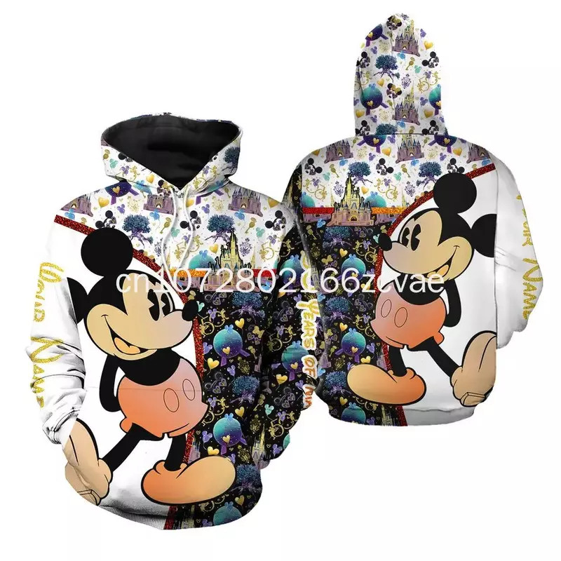 Sudadera con capucha personalizada de Disney para hombre y mujer, camisa deportiva de calle con estampado 3D de Mickey, moda informal, nueva