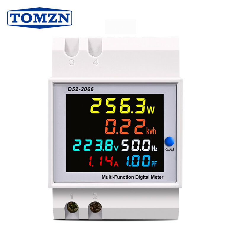 Monitor de corriente de Riel din 6 en 1, 110V, 220V, 380V, 100A, Factor de potencia activa KWH, medidor de frecuencia de energía eléctrica, VOLT AMP