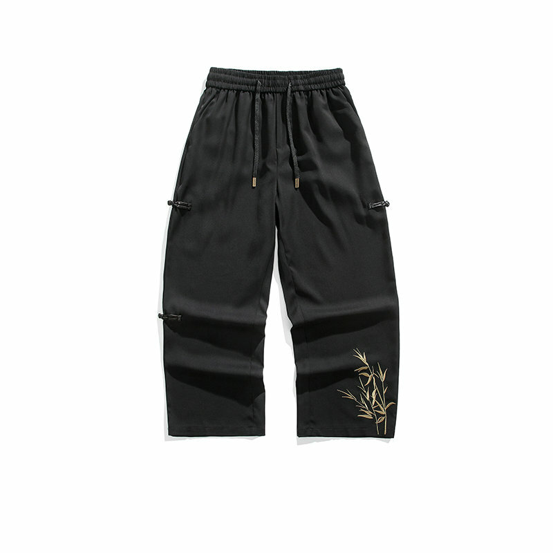 Streetwear CELANA Jogger bordir pria, celana panjang Harlan kasual kaki lurus gaya Harajuku Vintage warna hitam