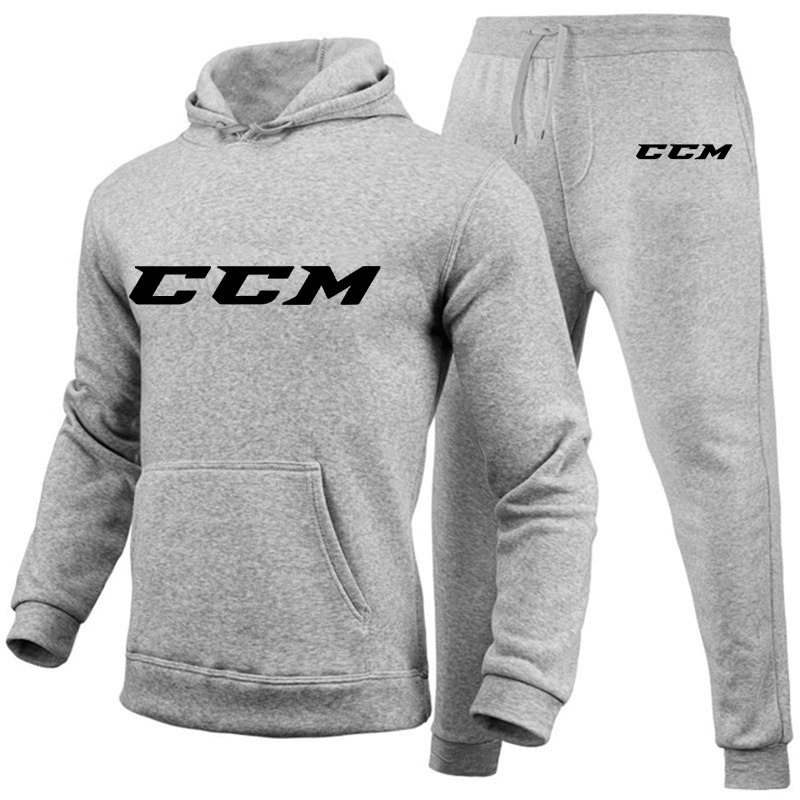 ผู้ชาย CCM ลำลอง2ชิ้นชุดเสื้อกันหนาว Hooded + Sweatpants CCM พิมพ์กีฬา Mens เสื้อผ้า Jogger ชุดกีฬา
