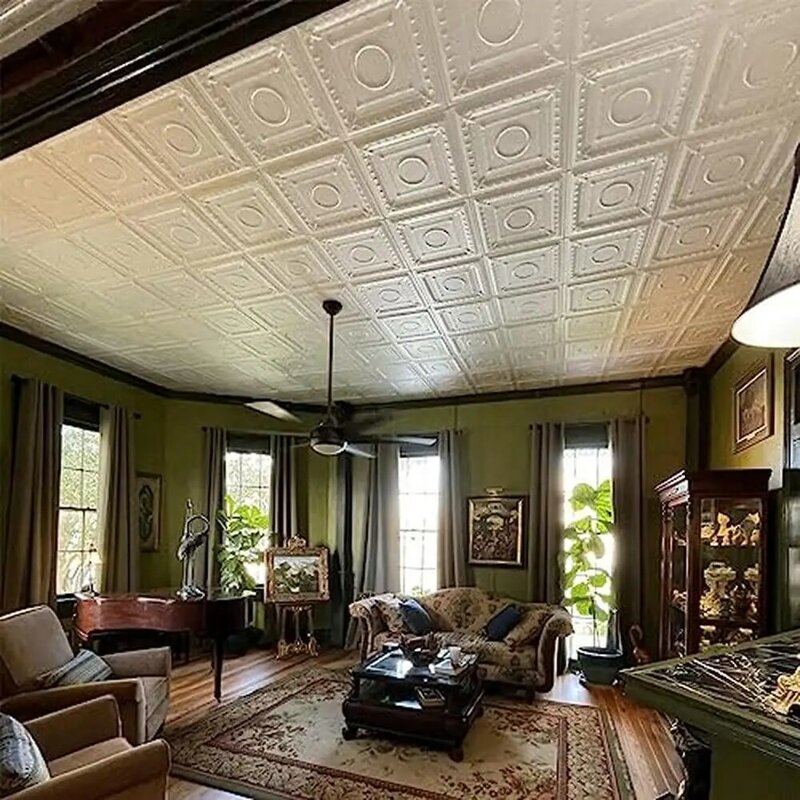 Telha do teto com cola de espuma, Bronze antigo romântico PS, fácil instalação, tetos pintáveis do teto de pipoca, decoração do lar, pacote 48, 128 pés quadrados