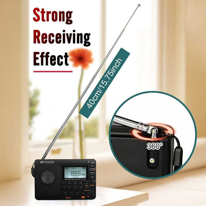 Retekess วิทยุ V115 FM AM SW วิทยุแบบพกพาชาร์จไฟได้แบตเตอรี่วิทยุคลื่นสั้นแบบเต็มลำโพง USB สำหรับผู้สูงอายุ