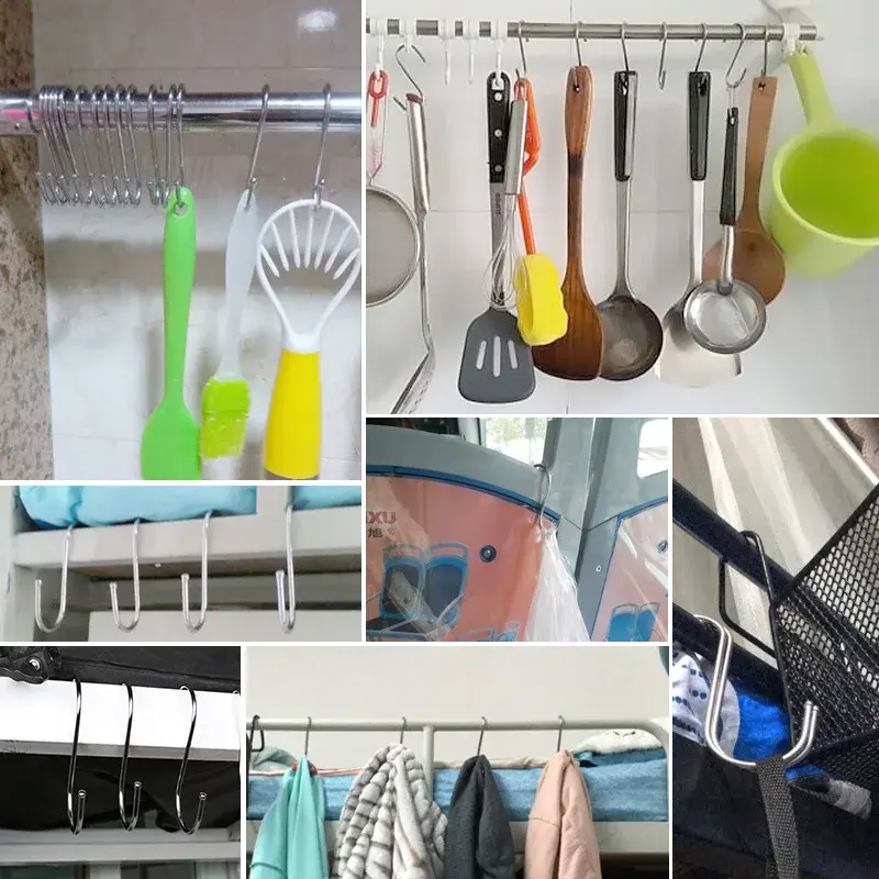 10pcs Stainless Metal S-Shape Hook Garden Hanging Clasp Kitchen Pot Rack Bedroom Bags Clothes Towels Closet Rod S Hanger Hooks