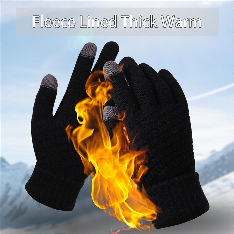 Gants chauds en laine pour écran tactile de téléphone portable, doigt complet, crochet féminin, hommes et femmes, hiver