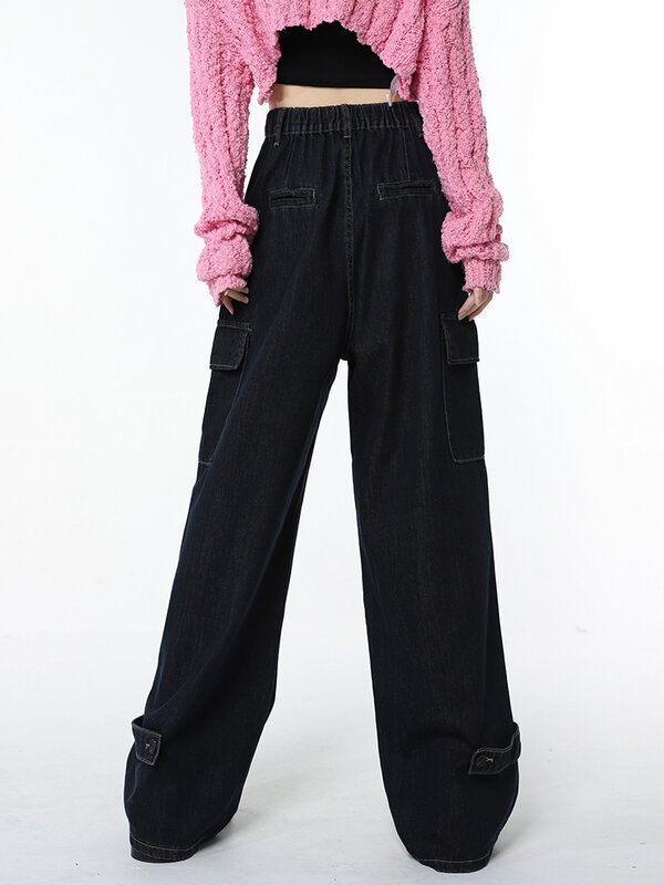 Женские джинсы Harajuku с широкими штанинами, мешковатые брюки Y2k, джинсы МОМ с высокой талией, модная уличная одежда, джинсы