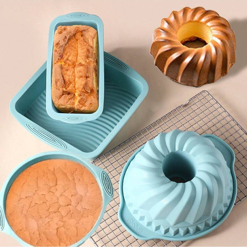 Cetakan memanggang kue silikon, Set piring panggang Oven tahan suhu tinggi, wajan kue roti bakar dapur, cetakan kue Muffin