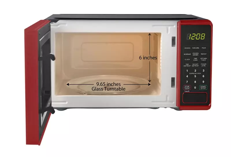 0.7 cu. ft. Forno a microonde da appoggio, 700 watt, elettrodomestici da cucina rossi.